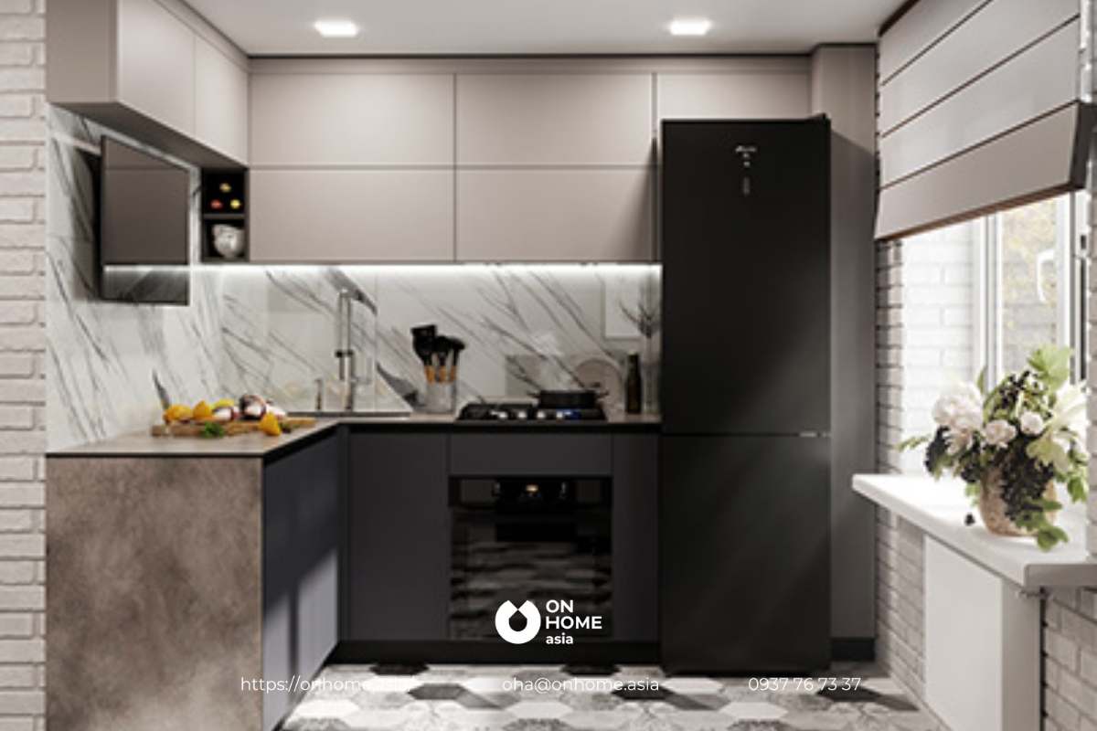 Mẫu thiết kế bếp nhỏ đẹp bằng gam màu sáng tinh tế