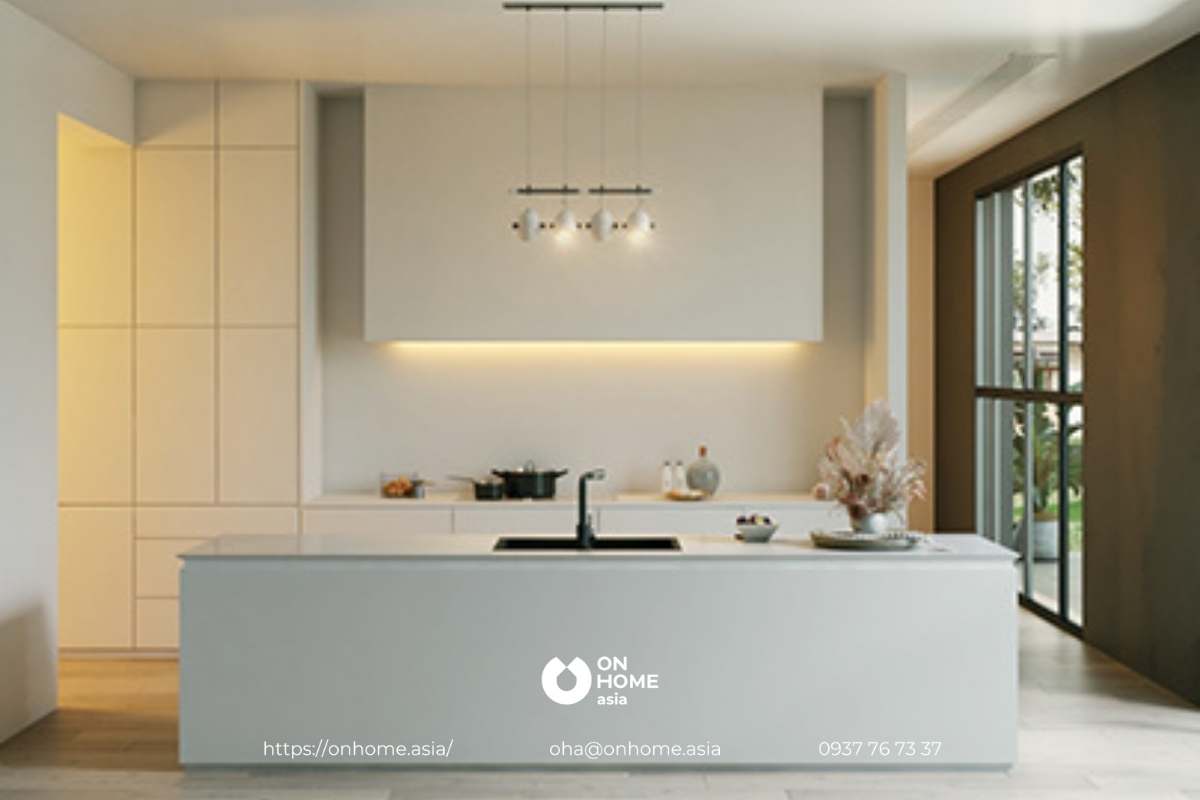 Mẫu thiết kế bếp nhỏ đẹp bằng gam màu sáng