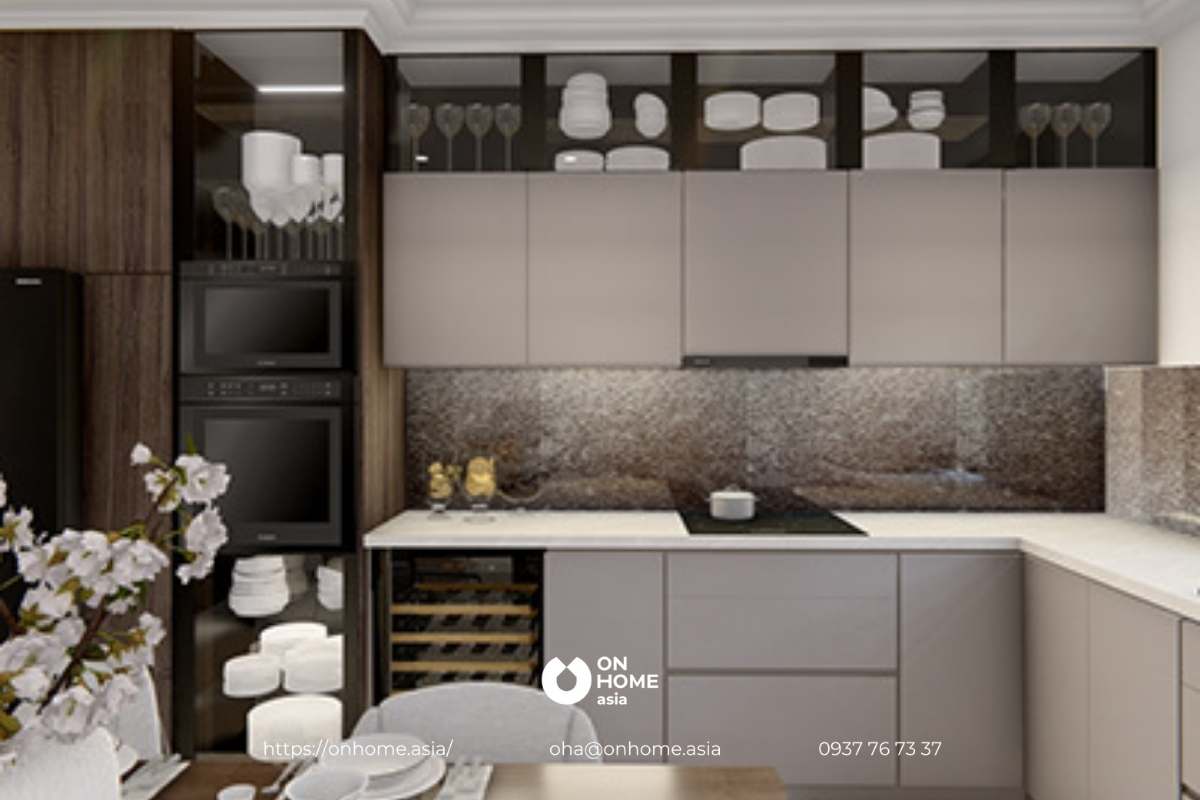 Mẫu thiết kết bếp nhỏ đẹp bằng gam màu tối thời thượng