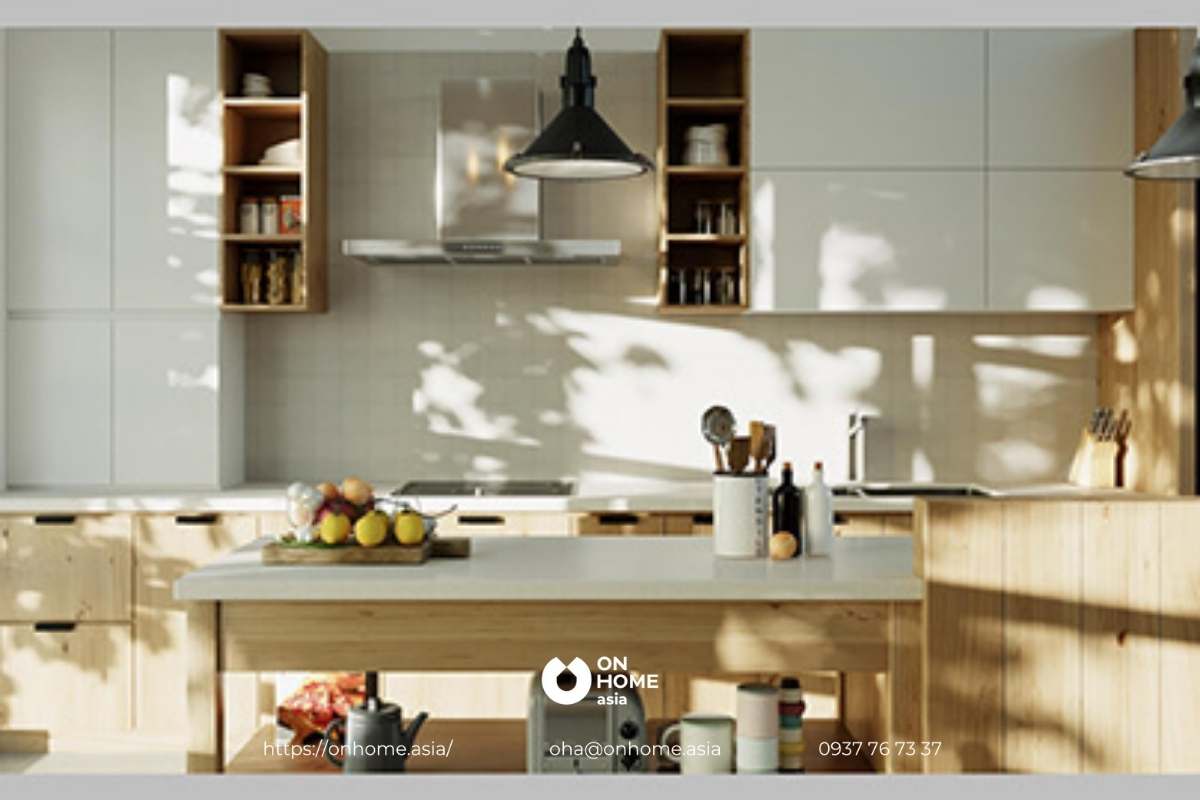 Thiết kế bếp nhỏ đẹp bằng gam màu sáng tạo không gian thoáng đãng