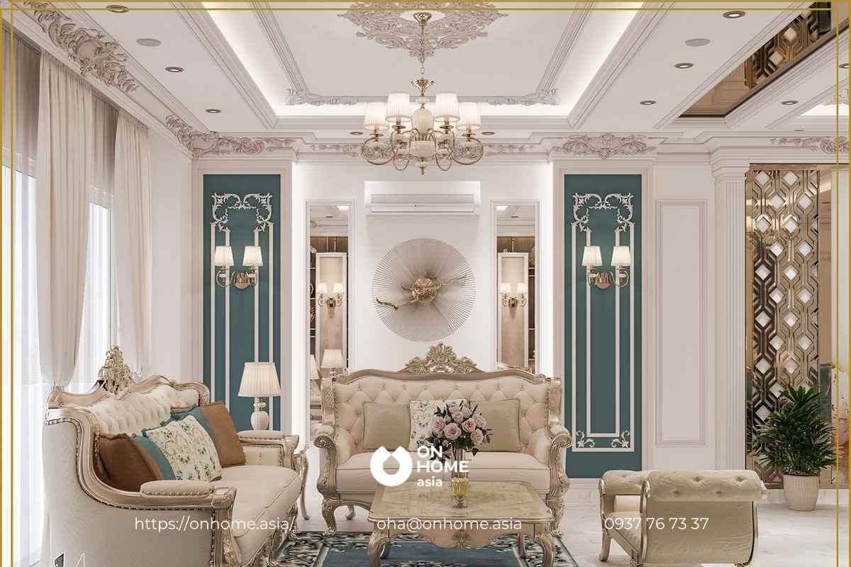 Phòng khách theo phong cách  thiết kế nội thất biệt thự Cổ Điển nhẹ nhàng, thanh tao