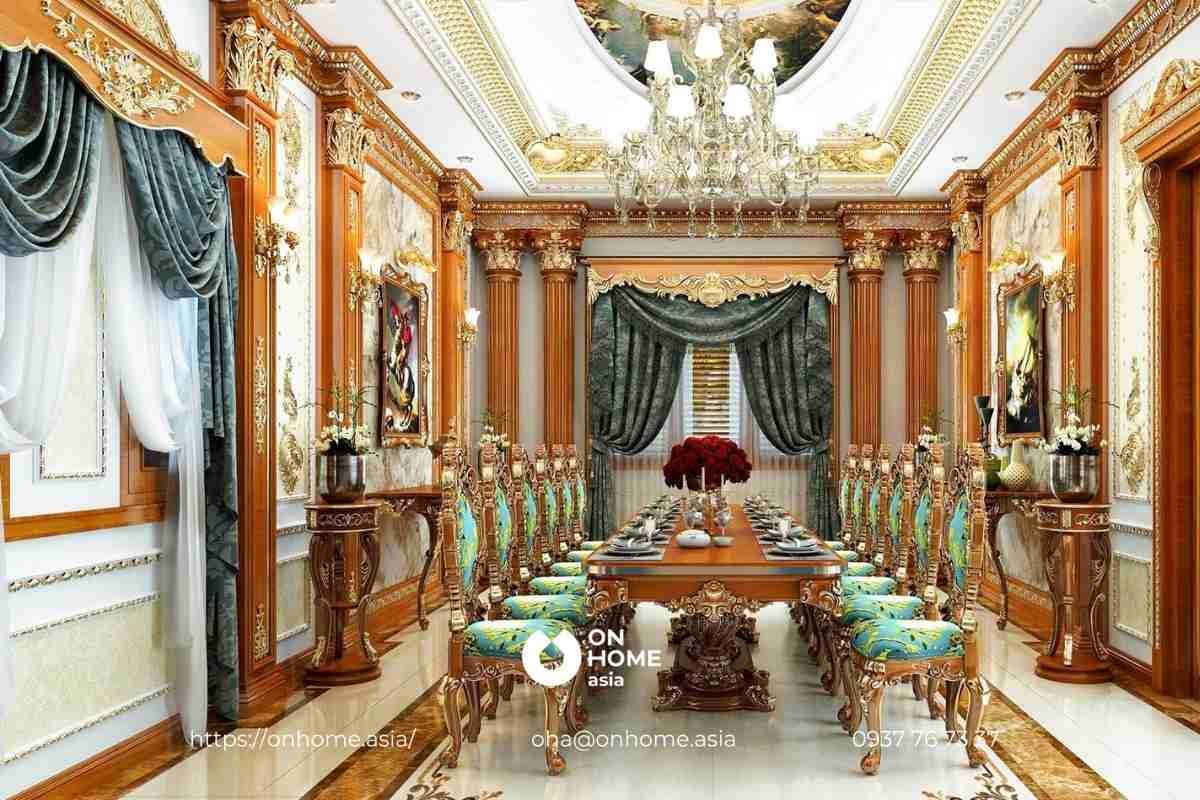 Mẫu thiết kế nội thất biệt thự Cổ Điển cho phòng bếp rộng và nguy nga