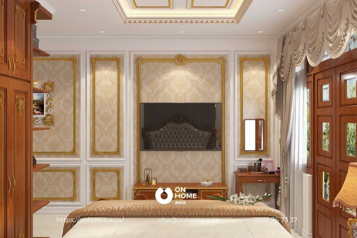 Mẫu thiết kế nội thất biệt thự Cổ Điển phòng ngủ với gỗ tự nhiên cao cấp