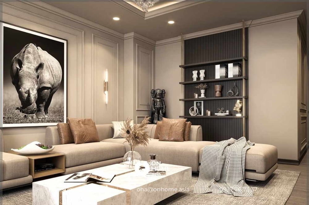 Mẫu thiết kế nội thất phòng khách biệt thự Tân Cổ Điển sang trọng, đẳng cấp