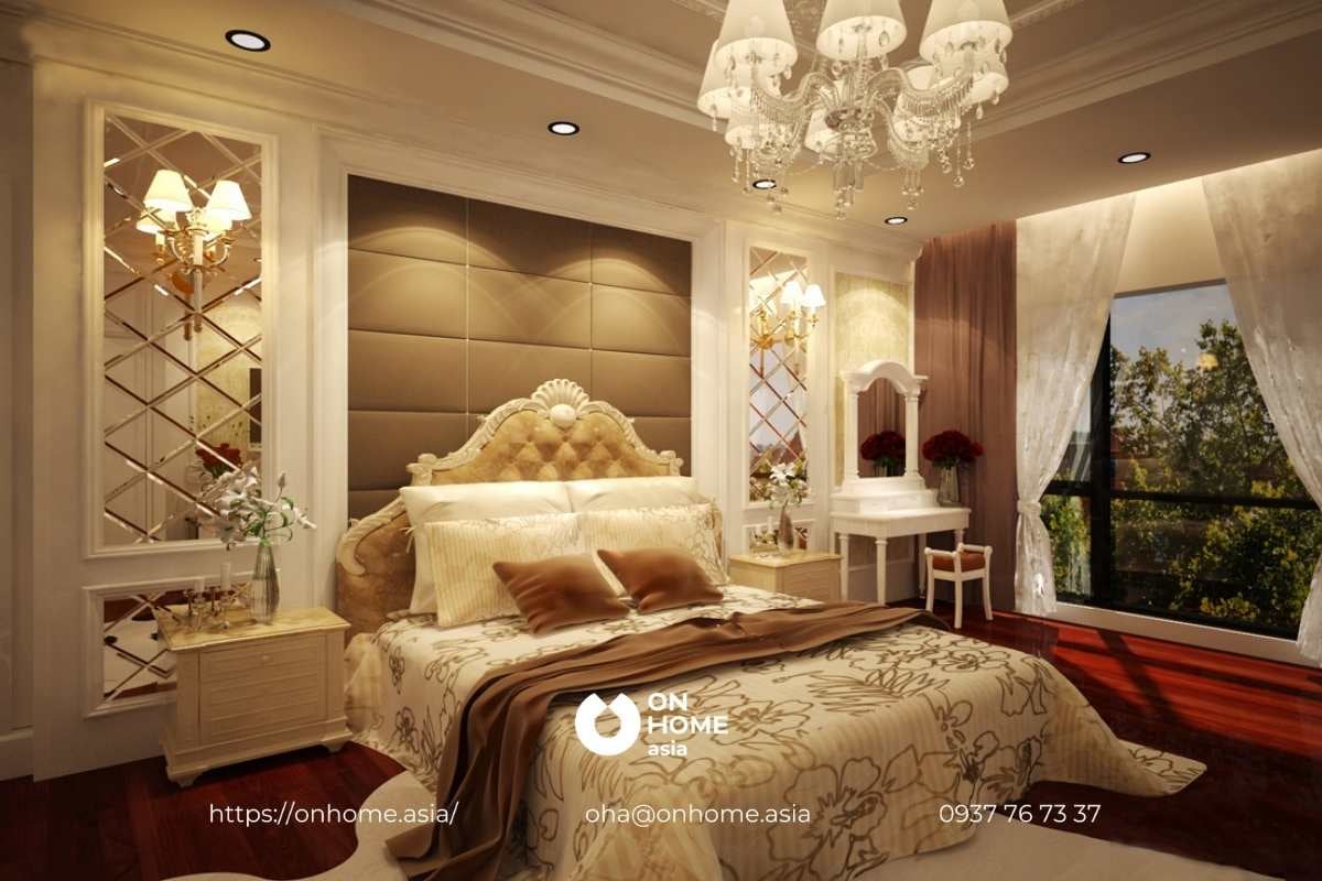 Phòng ngủ mang thiết kế nội thất biệt thự Tân Cổ điển đậm chất quý tộc
