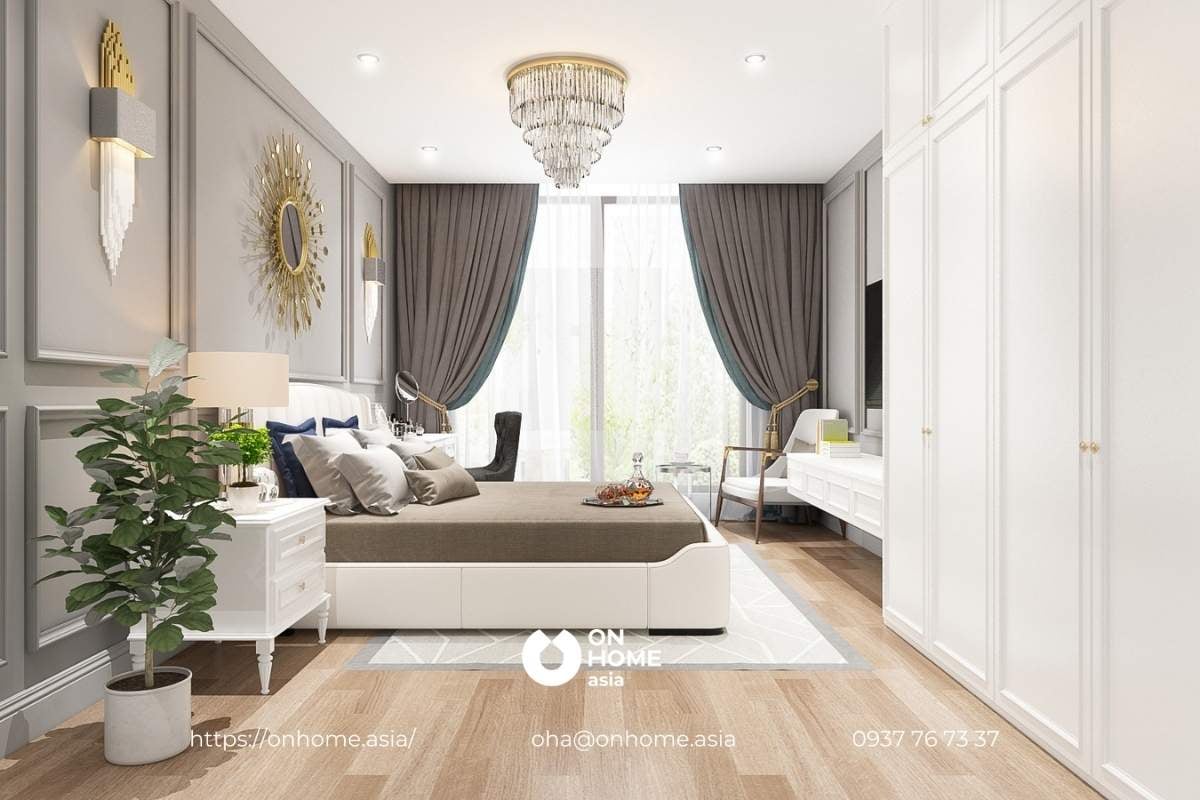 Phòng ngủ mang thiết kế nội thất biệt thự Tân Cổ điển kết hợp Luxury độc đáo