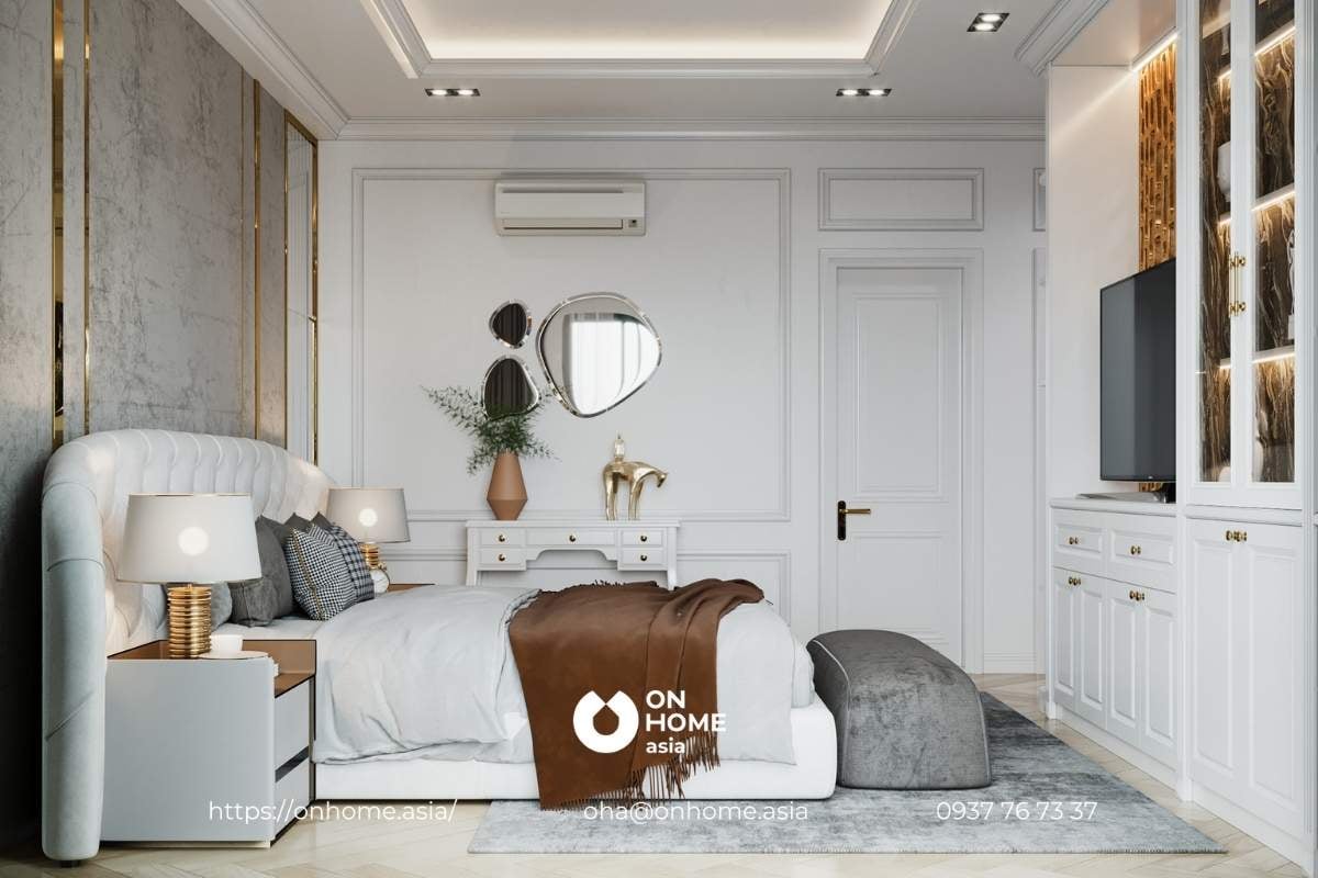 Mẫu phòng ngủ thiết kế nội thất biệt thự Tân Cổ điển kết hợp phong cách Luxury thời thượng