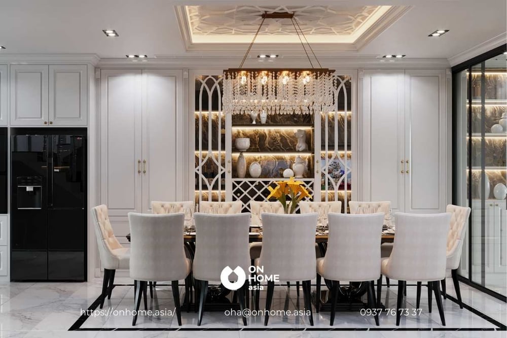 Phòng bếp mang thiết kế nội thất biệt thự Tân Cổ Điển kết hợp phong cách Luxury thời thượng.