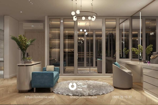 Thiết kế nội thất biệt thự song lập hiện đại, thanh lịch cho phòng khách rộng