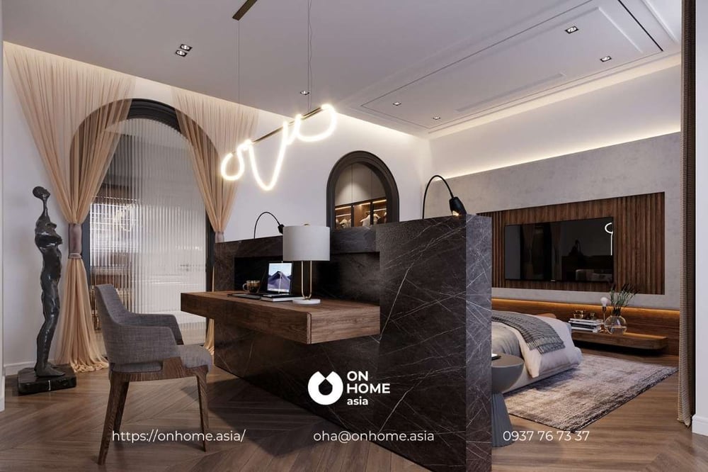 Thiết kế nội thất biệt thự song lập cho phòng ngủ hiện đại, thanh lịch