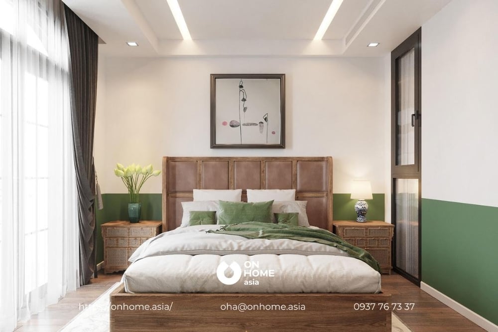 Thiết kế nội thất biệt thự song lập đậm nét Á Đông cho phòng ngủ sang trọng