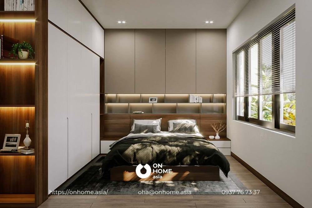 Mẫu thiết kế nội thất biệt thự song lập tối giản, tiện nghi cho phòng ngủ