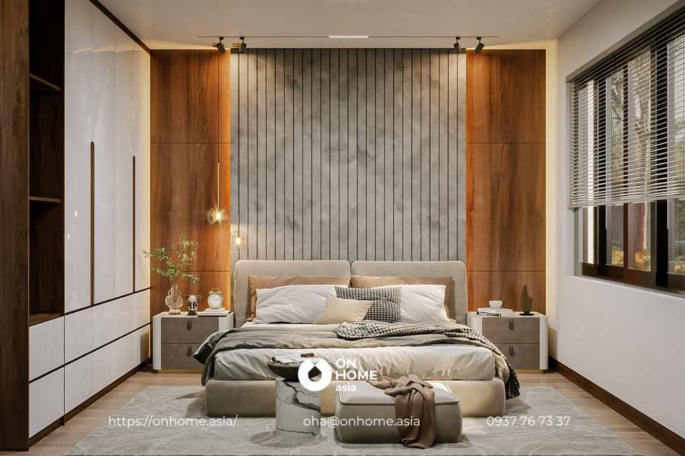Mẫu thiết kế nội thất biệt thự song lập tối giản, tiện nghi cho phòng ngủ