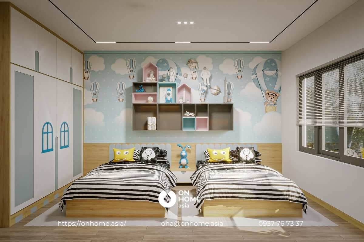 Mẫu thiết kế nội thất biệt thự song lập tối giản, tiện nghi cho phòng ngủ trẻ em