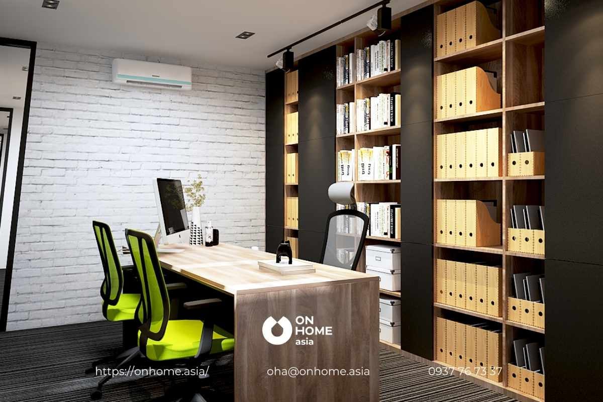 Phòng giám đốc trong mẫu thiết kế nội thất văn phòng hiện đại với tường kính phá cách 