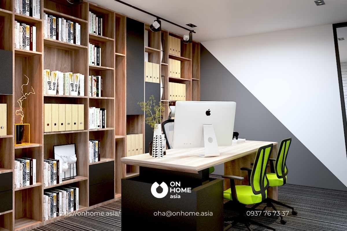 Phòng giám đốc trong mẫu thiết kế nội thất văn phòng hiện đại với tường kính phá cách 