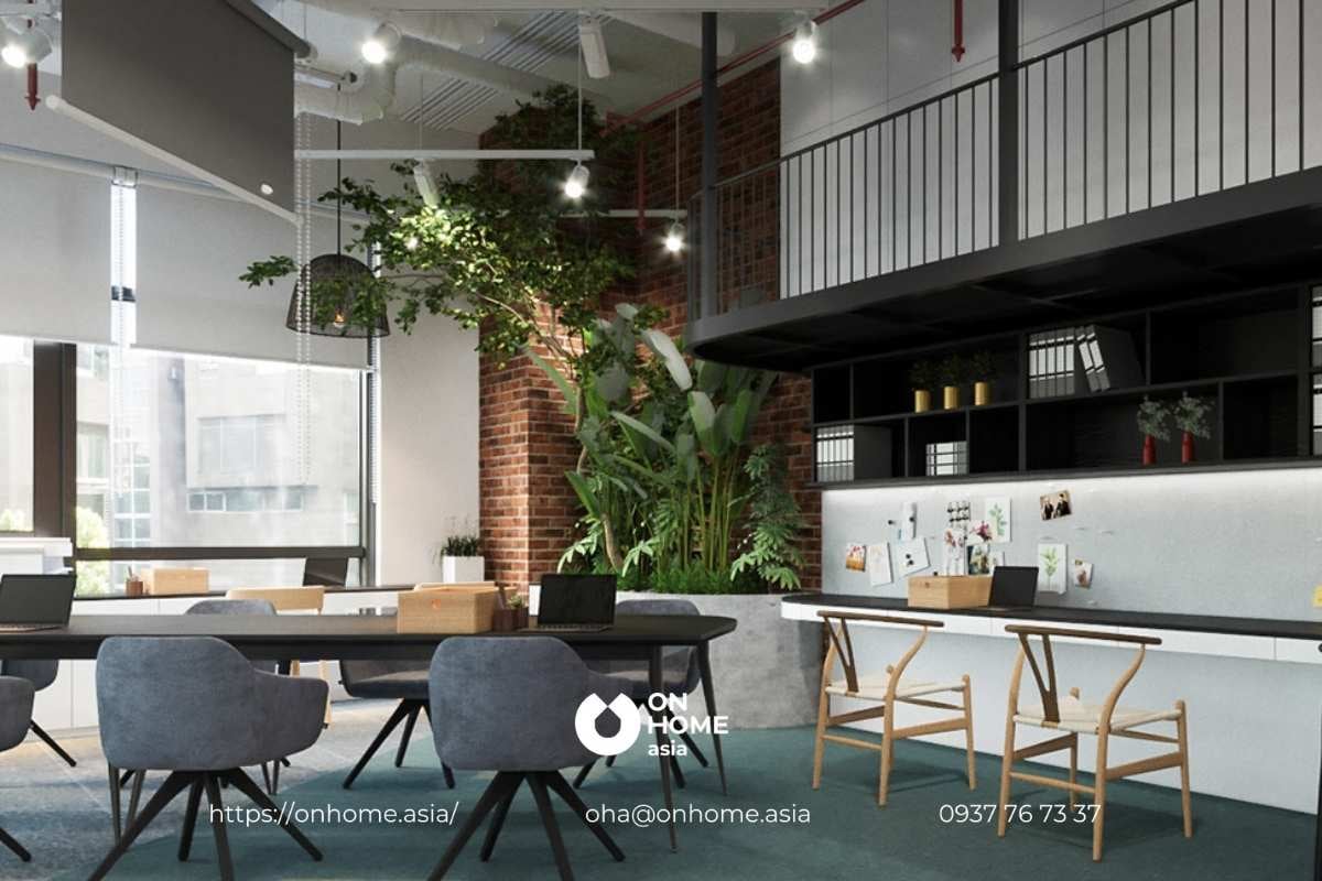 Mẫu thiết kế nội thất văn phòng hiện đại theo phong cách quán cafe sáng tạo, độc đáo.