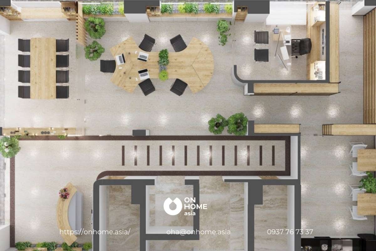 Mẫu thiết kế nội thất văn phòng hiện đại tối giản và thanh lịch với nội thất gỗ tự nhiên