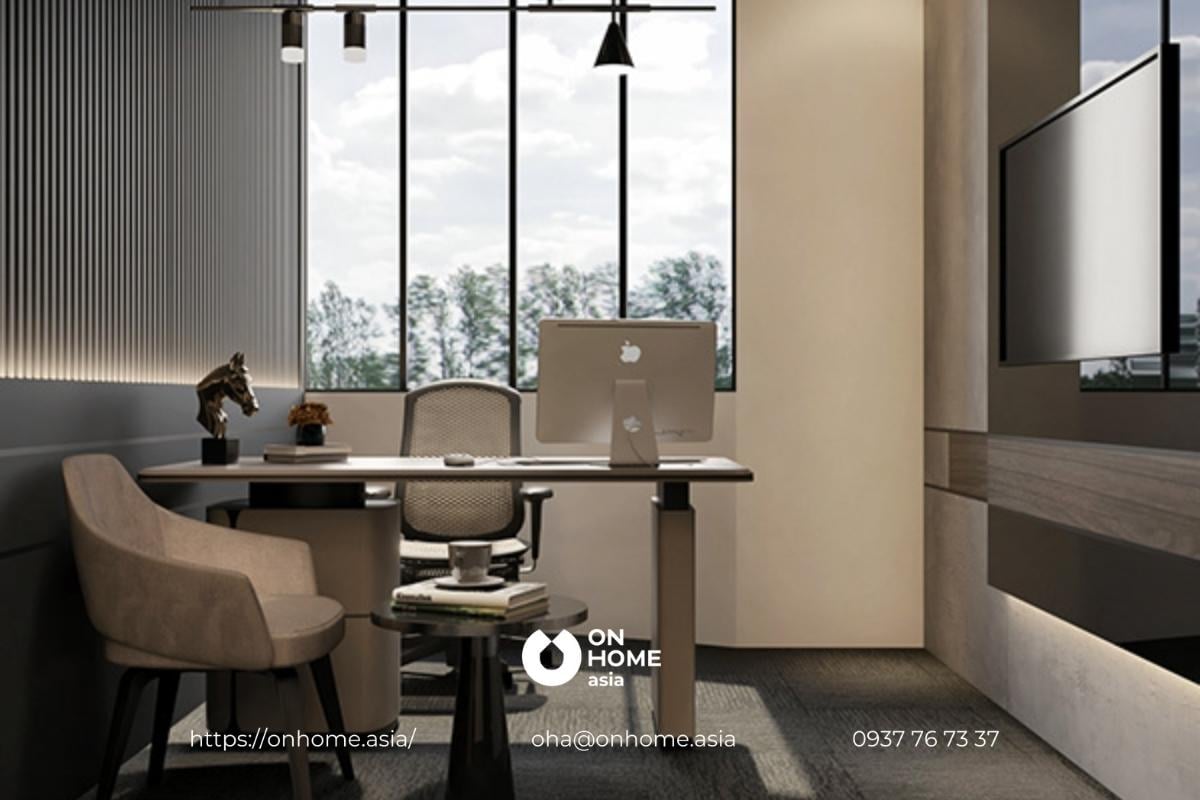 Mẫu thiết kế nội thất văn phòng hiện đại kết hợp đôi chút phong cách Luxury sang trọng