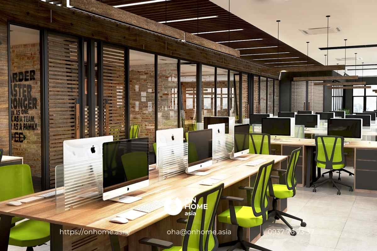 Thiết kế nội thất văn phòng hiện đại với tường kính phá cách cho phòng nhân viên