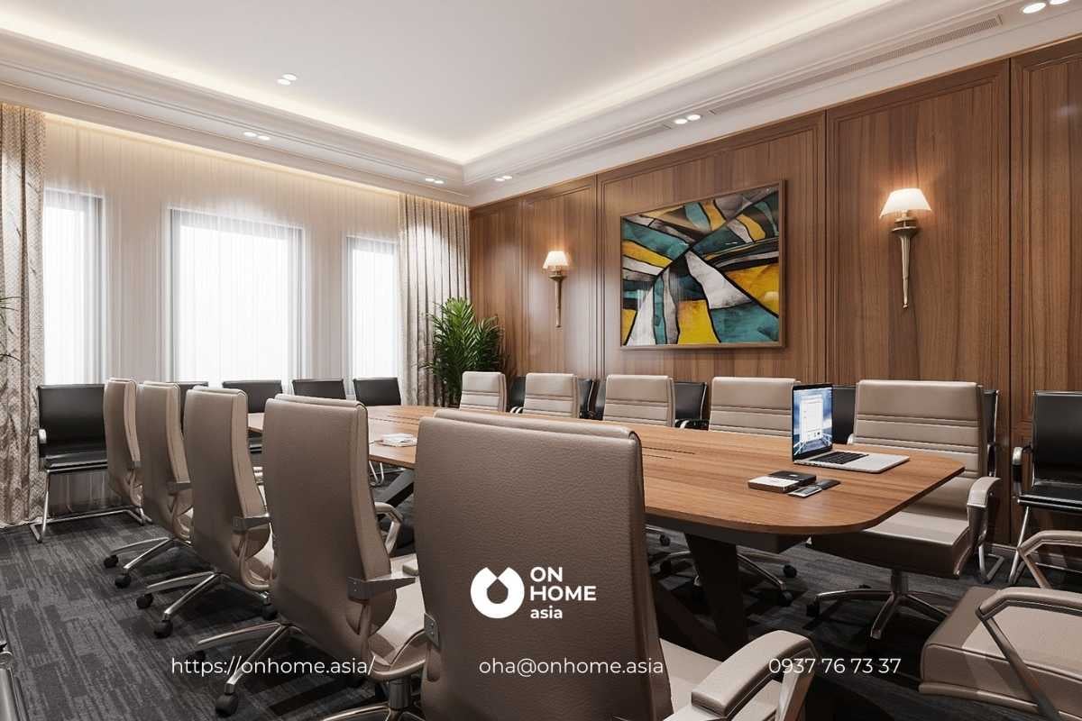 Mẫu thiết kế nội thất văn phòng hiện đại đẳng cấp, sang trọng với gỗ tự nhiên.