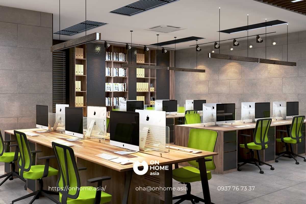 Thiết kế nội thất văn phòng hiện đại với tường kính phá cách cho phòng nhân viên