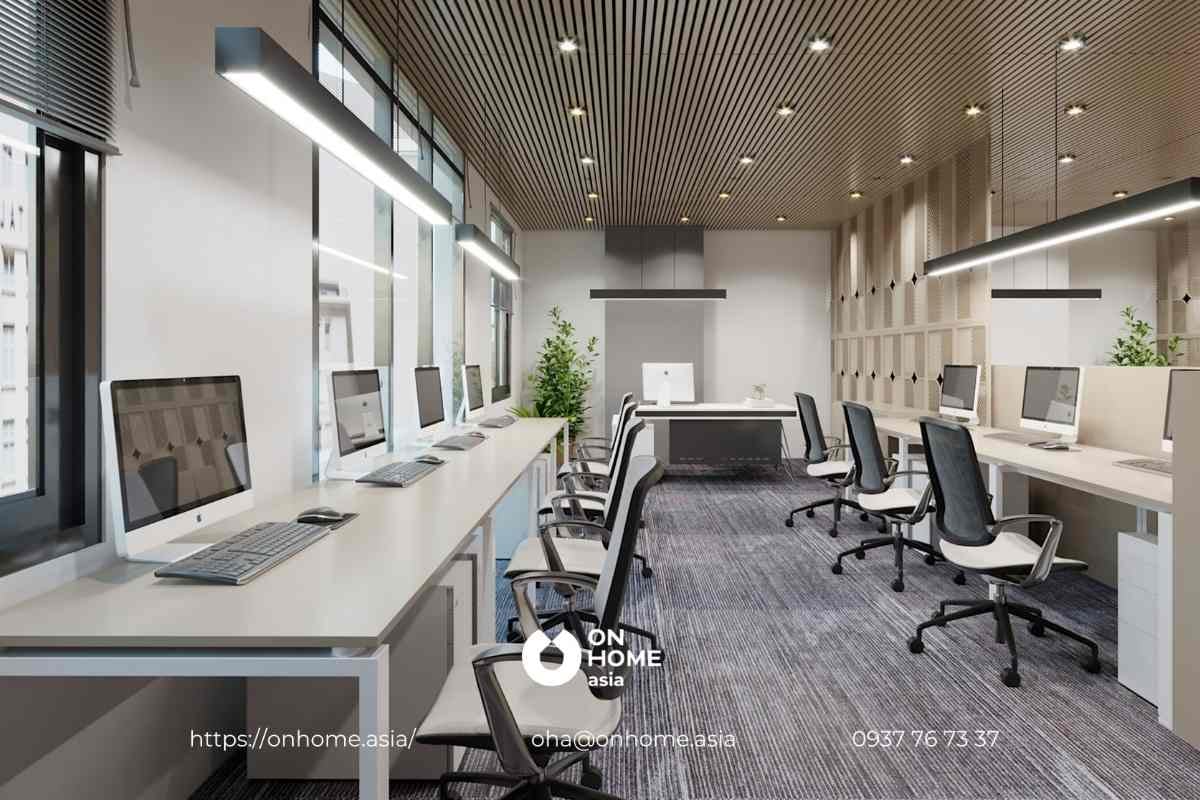 Bàn làm việc cho thiết kế nội thất văn phòng hiện đại.