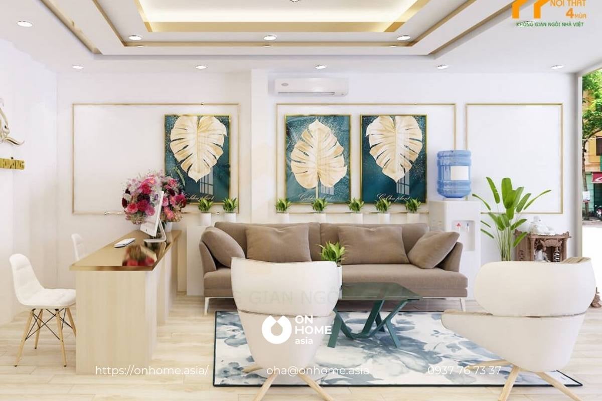 Thiết kế nội thất văn phòng hiện đại cho quầy lễ tân.