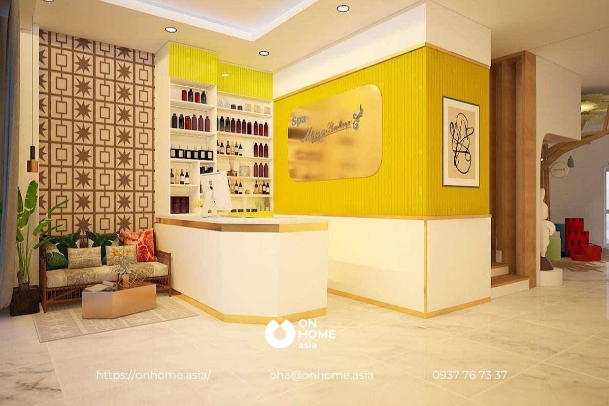 Thiết kế nội thất văn phòng hiện đại cho quầy lễ tân.