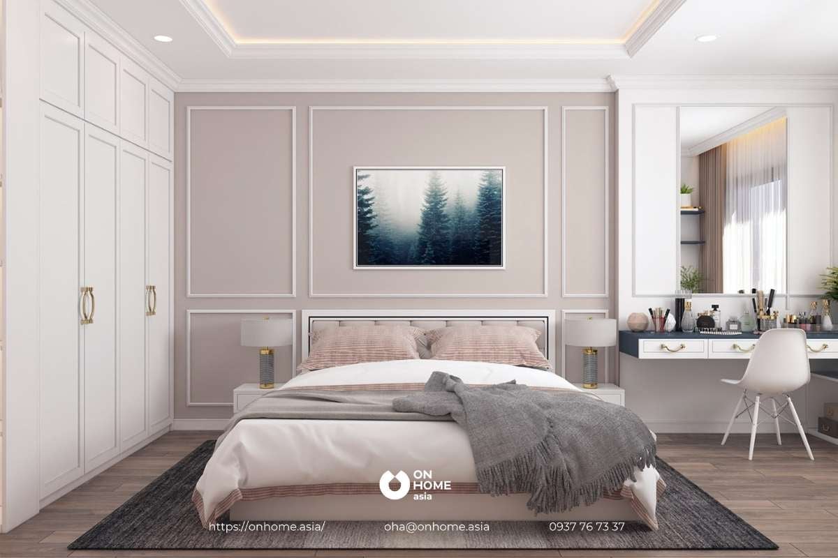 Thiết kế nội thất phòng ngủ 15m2 theo phong cách Tân Cổ Điển sang trọng