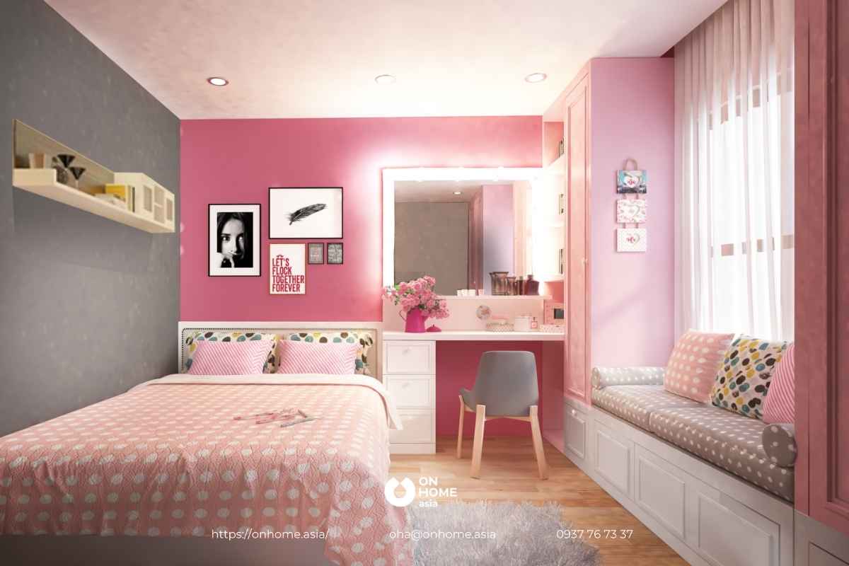 Thiết kế phòng ngủ 15m2 cho bé gái