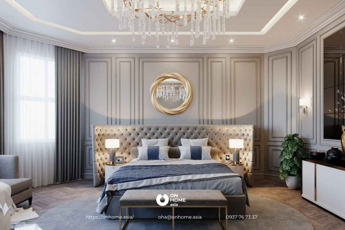 Thiết kế nội thất phòng ngủ 15m2 theo phong cách Tân Cổ Điển