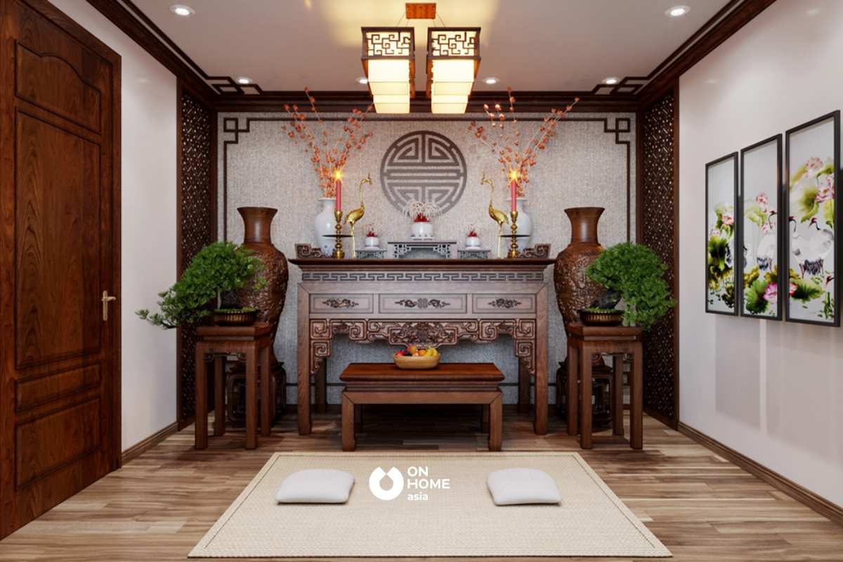 Thiết kế nội thất mang lại không khí trang trọng cho phòng thờ