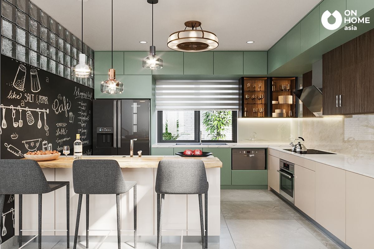 Interior design of a kitchen in a 3-bedroom townhouse