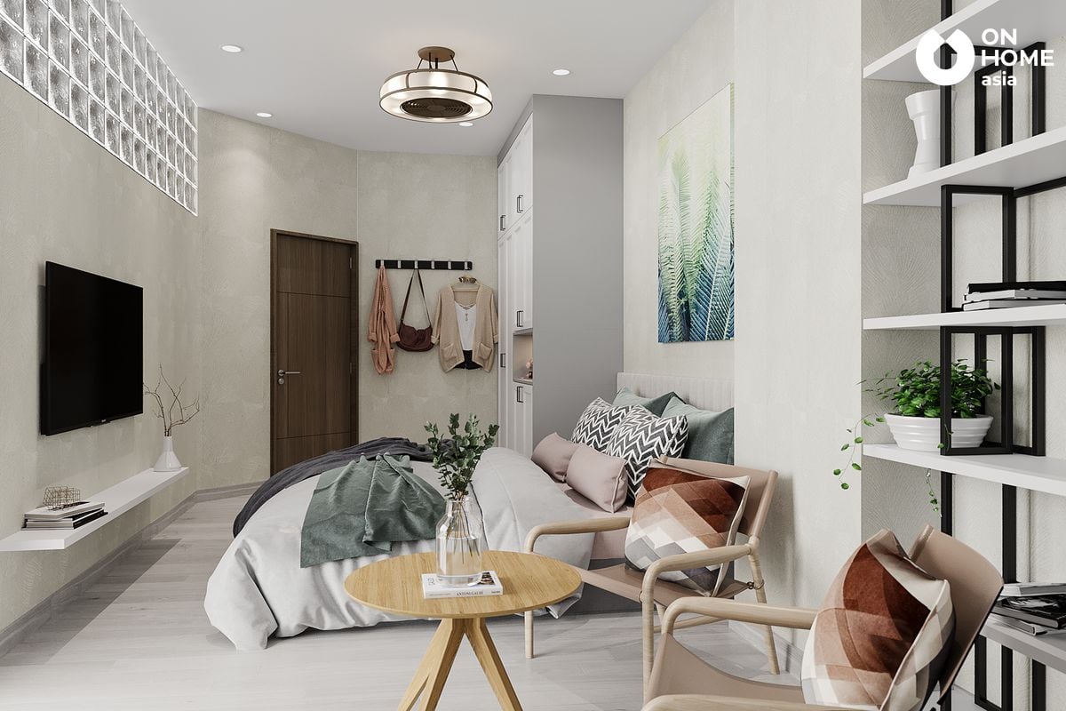 Interior of a beautiful bedroom in a 3-storey townhouse