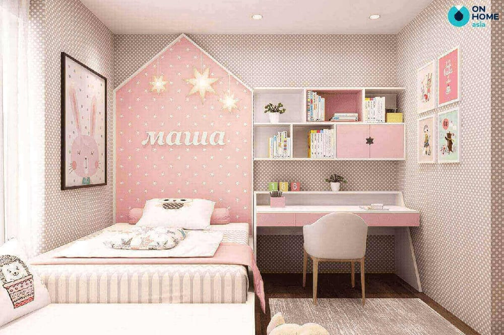 thiết kế phòng ngủ 20m2 cho bé gái