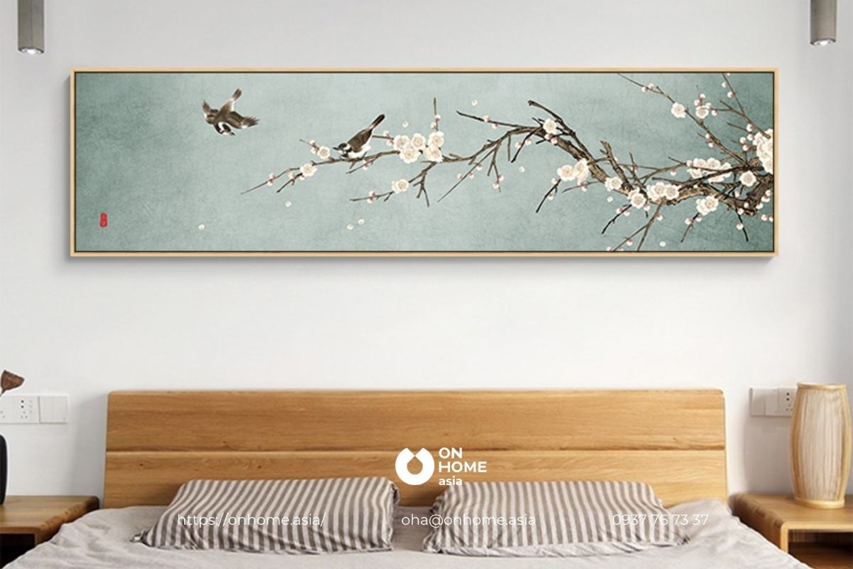 Tranh hoa đào trắng treo phòng ngủ đẹp