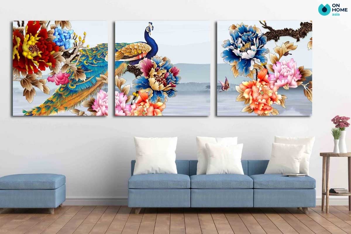 Sơ đồ quy chuẩn tỷ lệ chiều dài tranh treo tường phòng khách bằng 2/3 chiều dài ghế sofa